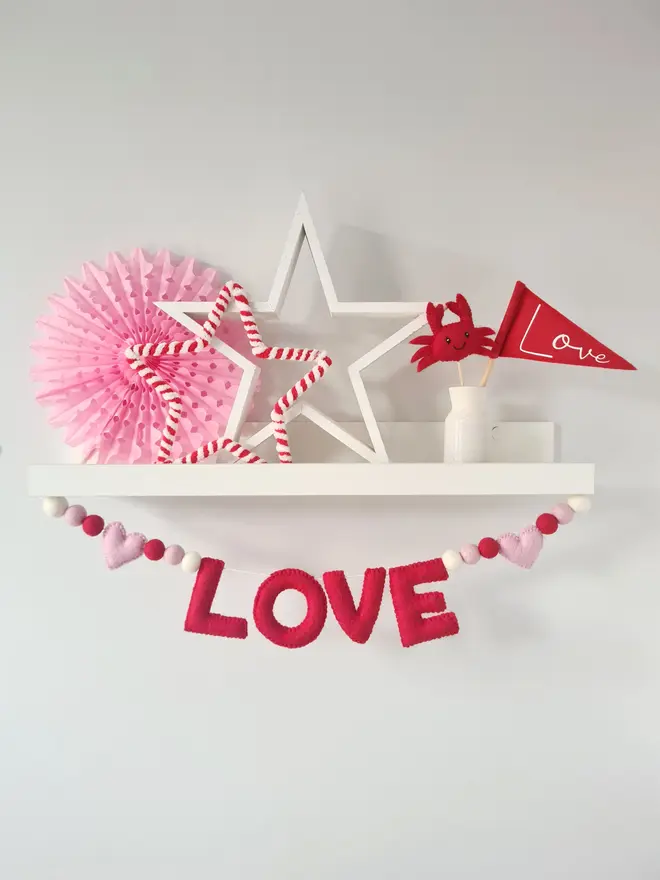 Red Felt Love Garland with Hearts