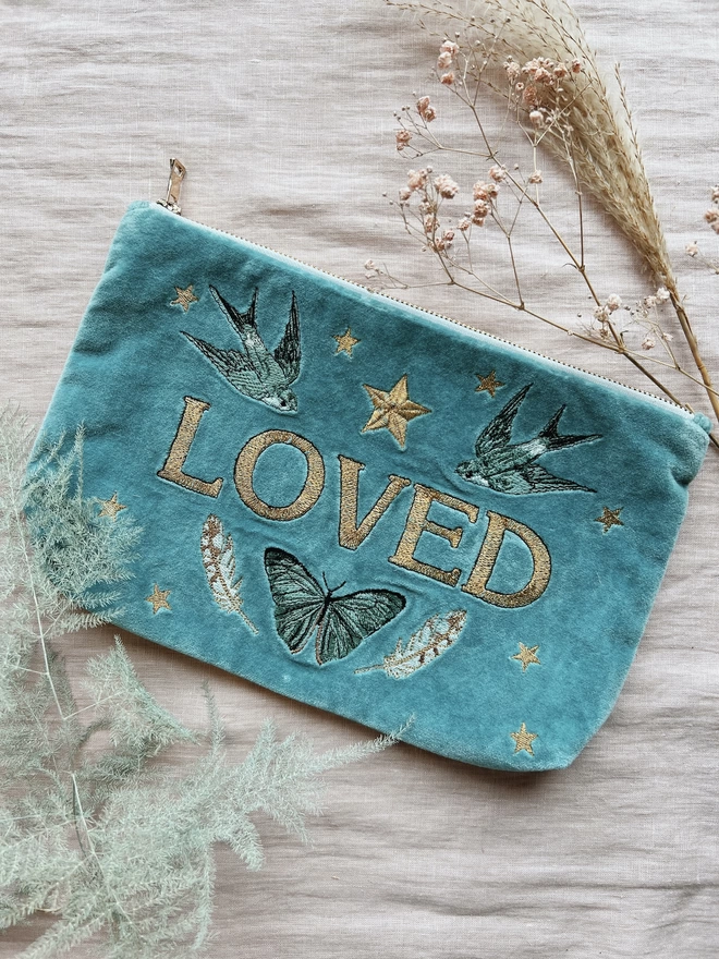 Loved blue cotton velvet pouch