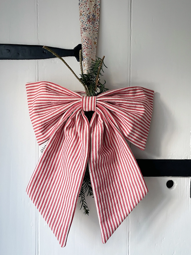 Red Ivory Stripe Linen Oversized Bow Decoration