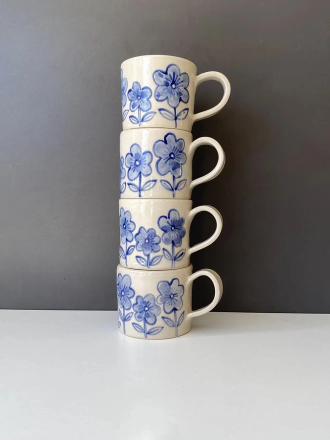 Handmade Blue Delft Flower Espresso Mug
