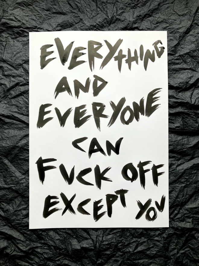 'Except You' painting. Black ink on white paper. 
