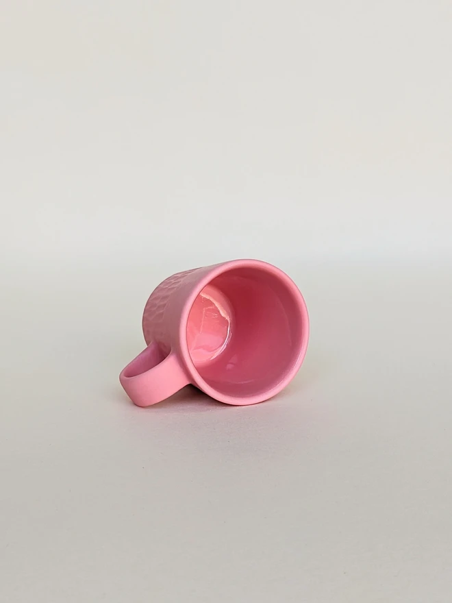 Tiny Porcelain Espresso Cup Milkshake Pink Hand Carved Scalloped Texture