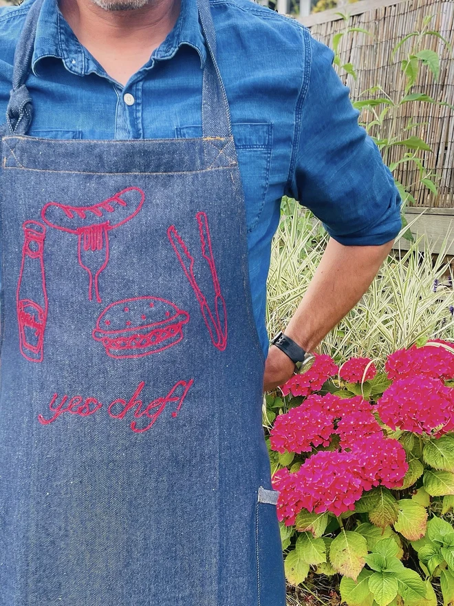 Hand embroidered yes chef apron