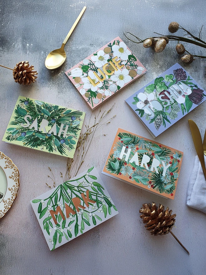 Personalised metallic Christmas card pack