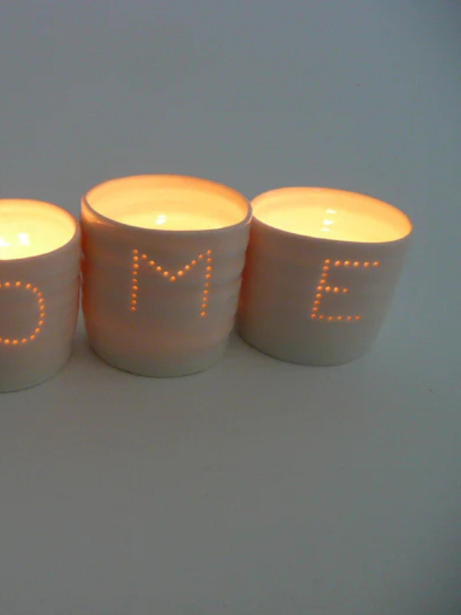 home letters mini porcelain tealight holder set