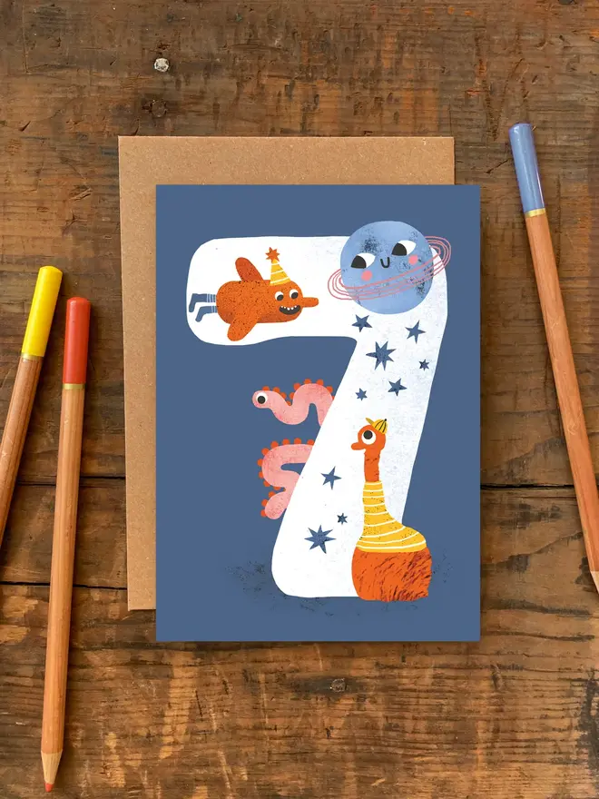 crazy critters 7th birthday card