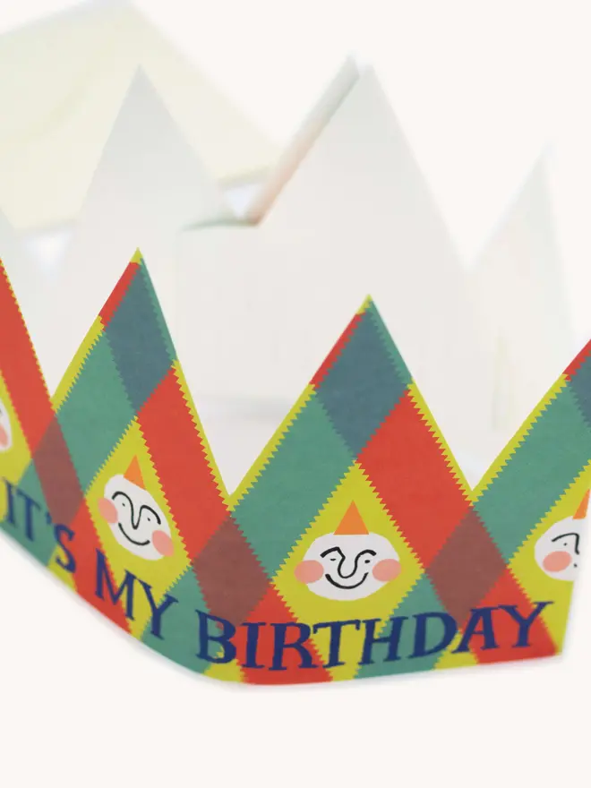multicoloured card paper crown birthday hat