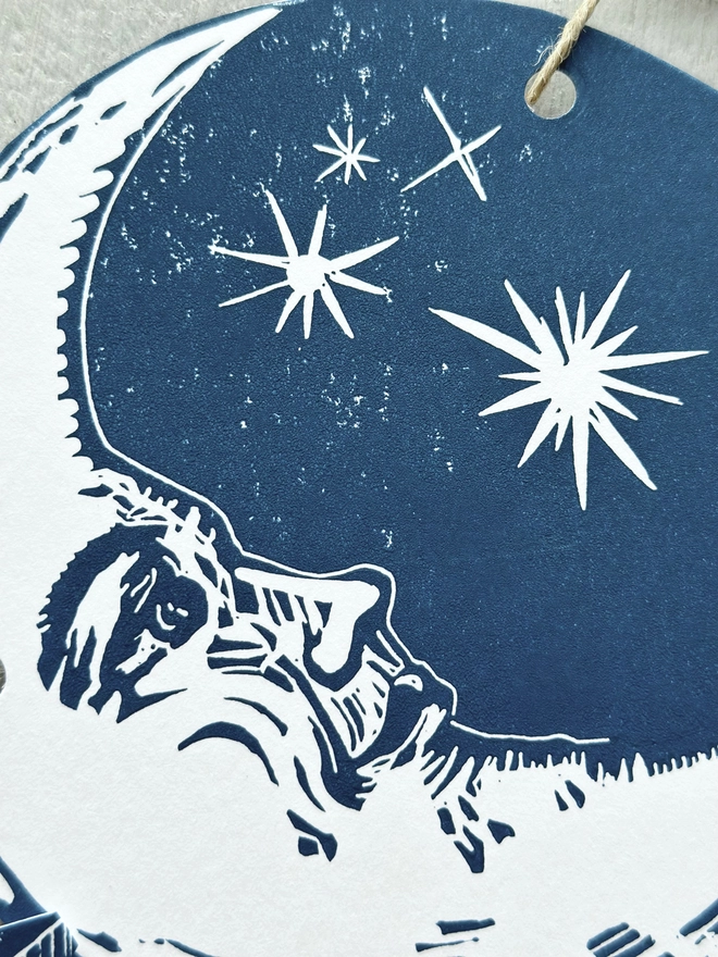 Mystical Moon, Stars & Sun Hand Printed Linocut Garland