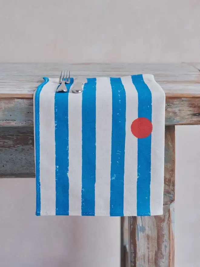 Blue stripe red dot napkin