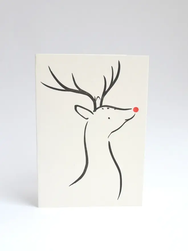 Letterpress Printed Reindeer Handcrafted Cards. Black print on white background. 