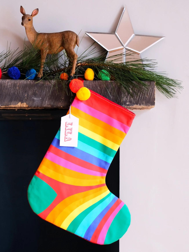 personalised rainbow christmas stocking