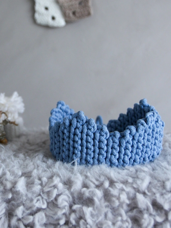 blue cotton crown crocheted