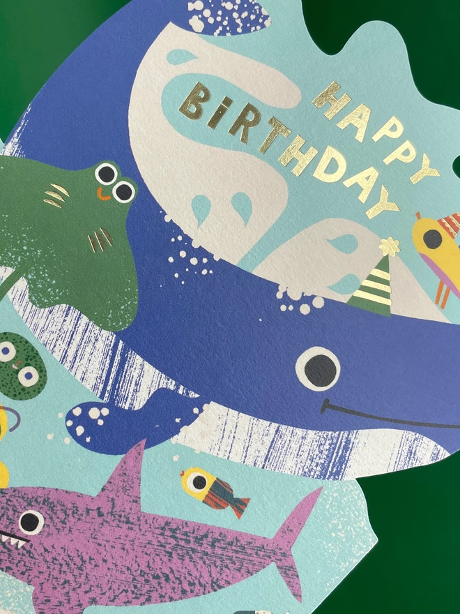 A closer look at the gold foil details on the colourful children’s birthday card