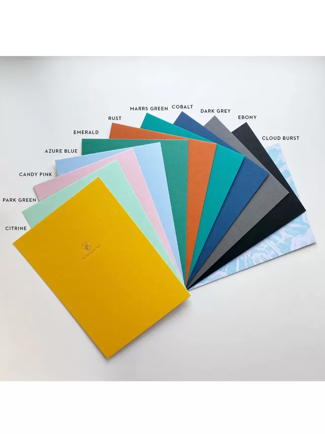 A range of different coloured covers for the personalised meticulous ink notebooks.