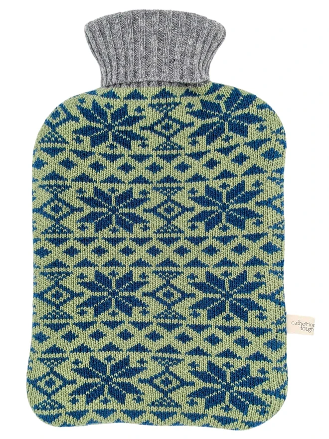 green fair isle  hot water bottle cover