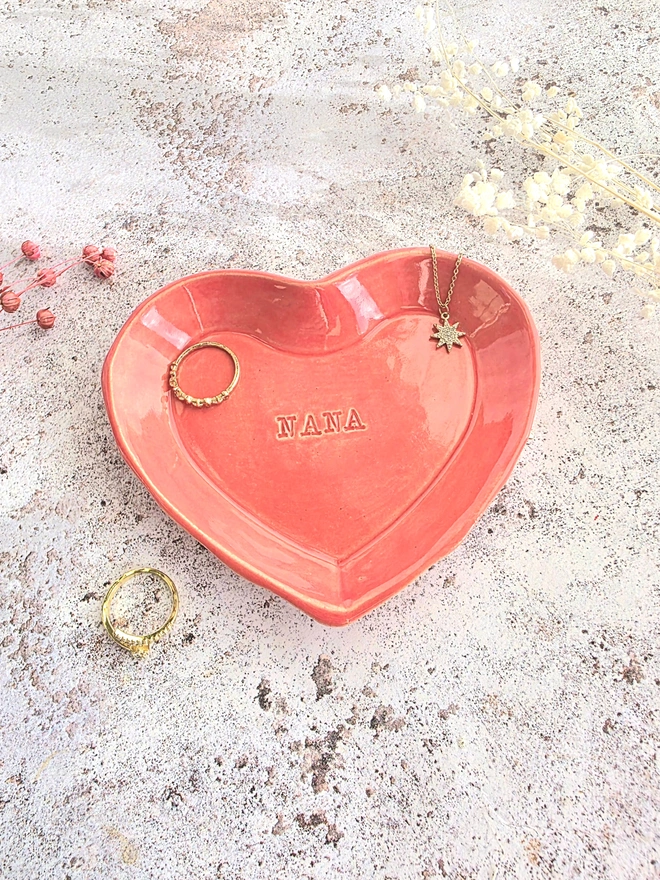heart personalised jewellery trinket dish red strawberry