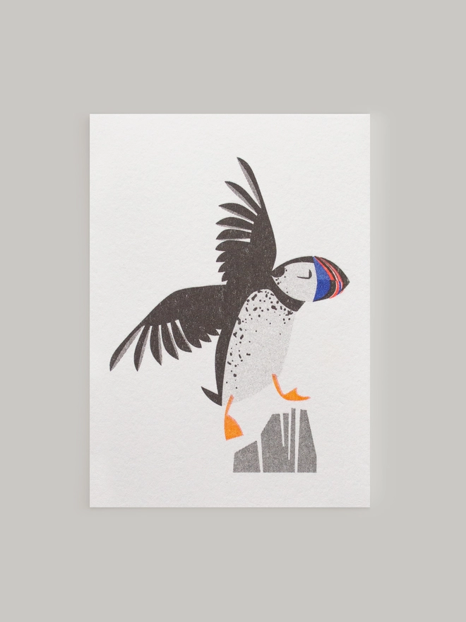 A lively and characterful illustration of a cute little puffin is risograph printed on the front of this mini greeting card. Perfectly sized for sending little messages of love and friendship this mini card comes complete with a contrasting envelope and is blank inside.