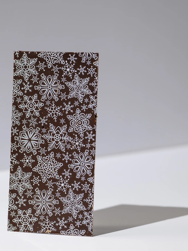 A solid chocolate Tablette, decorated with an edible festive design