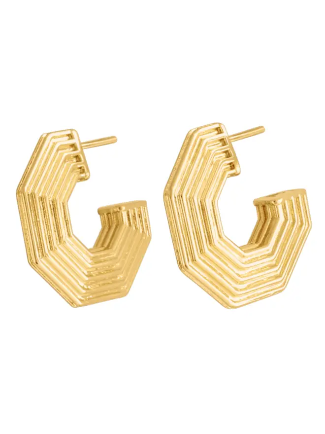 Loel Gold Art Deco Hoop Earrings