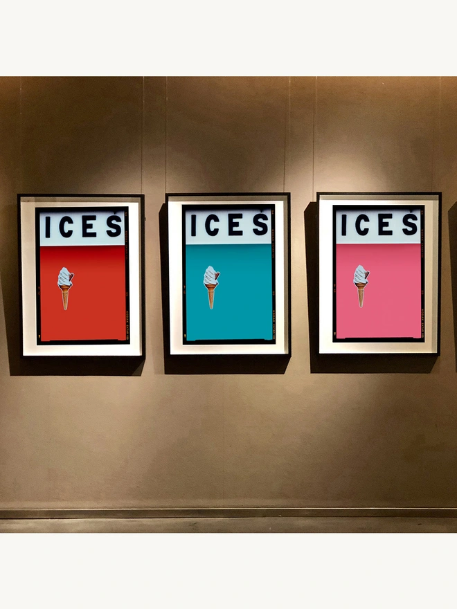 Ices red blue curacao pink lemonade pop art colour typography large print framed in black
