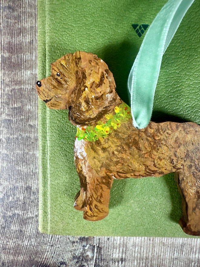 Cockapoo Hand-painted Easter Decoration with daffodil collar 