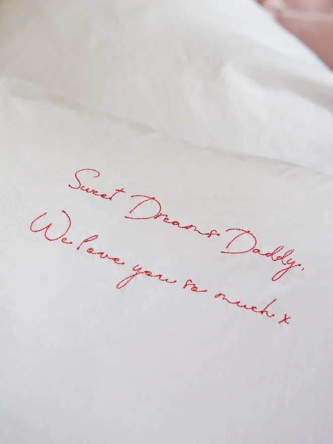 Hand embroidered pillowcase