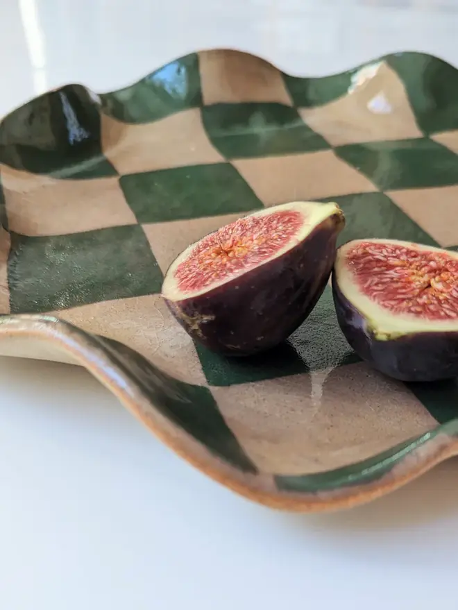 Green Check Wavy Serving Platter