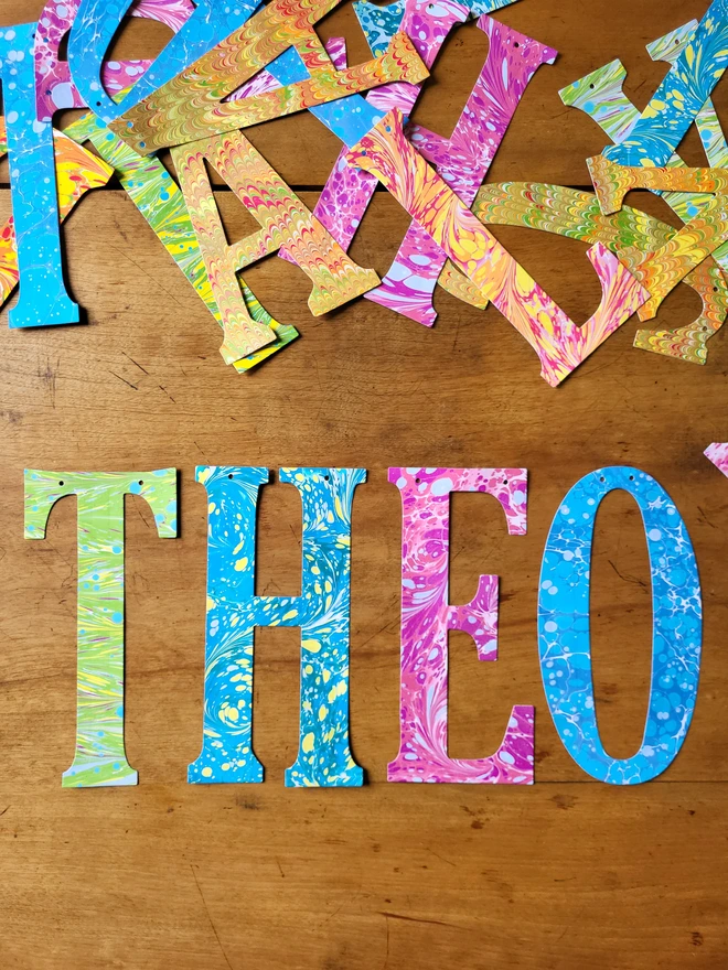 Hand-marbled name letters