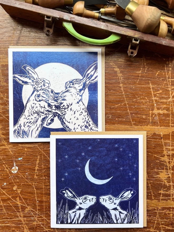 pairs of hares art card designs