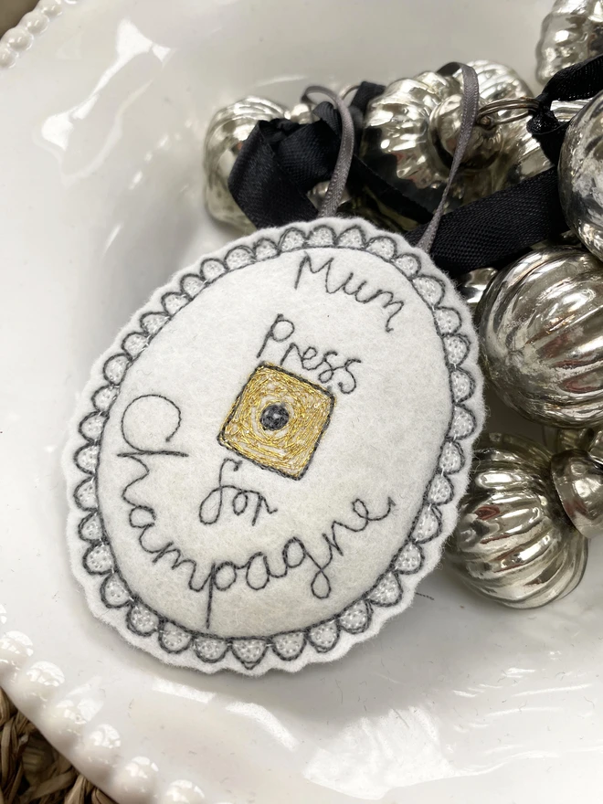 Press for Champagne personalised Christmas Tree Decoration 