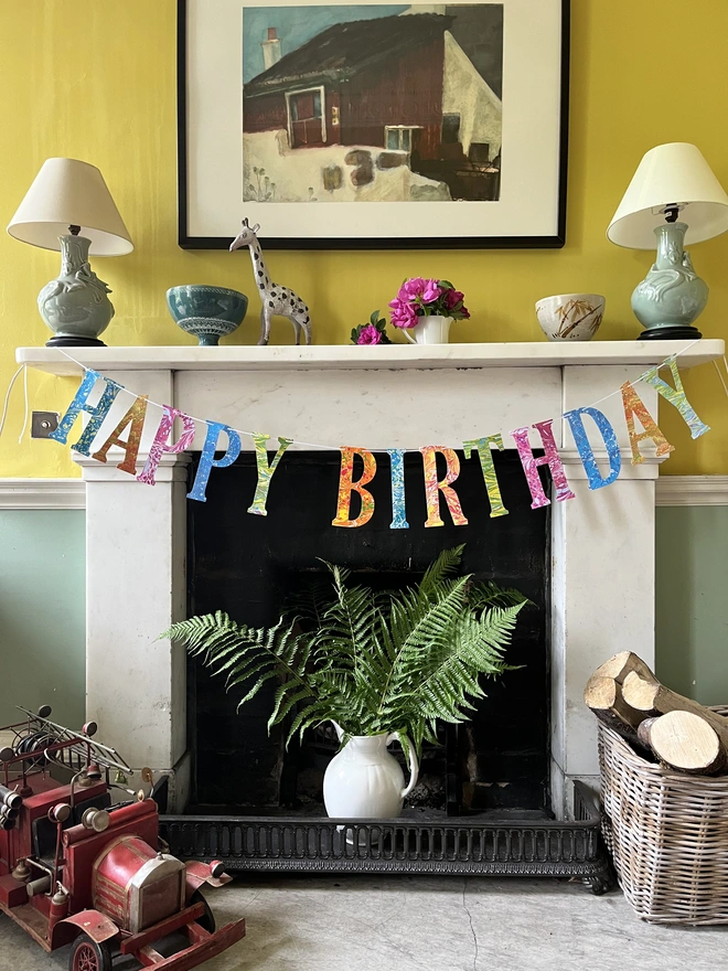hand-marbled multi-coloured happy birthday garland