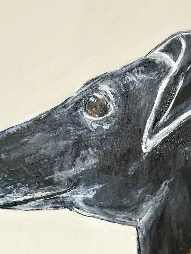 Large Hand-Painted Greyhound Picture painted onto a wooden circular background 