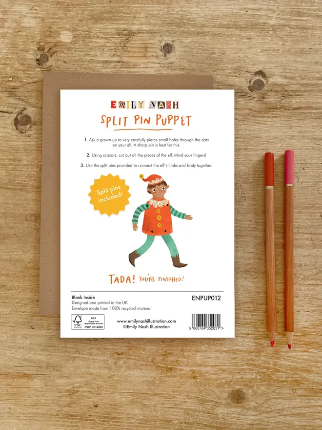 christmas elf split pin puppet cards