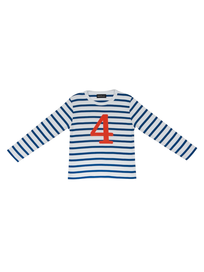 French Blue & White Breton Striped Number 4 T Shirt