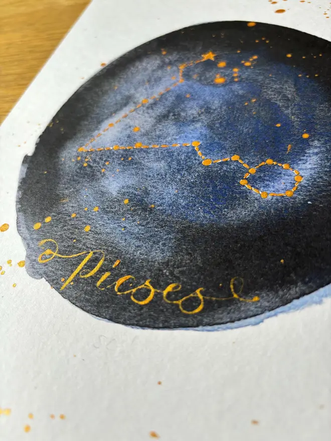 Bespoke Zodiac Watercolour With Calligraphy Print