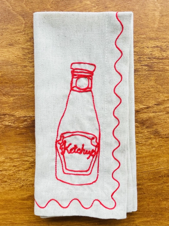 ketchup embroidered napkin