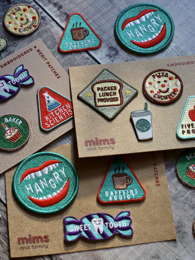 a selection of foodie themed merit patches to choose a set from