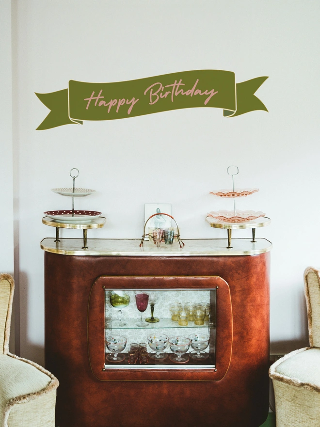 green happy birthday banner wall sticker