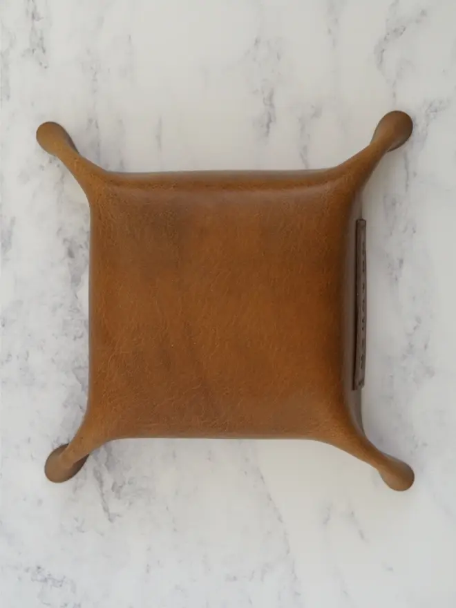 base of hand dyed tan brown leather tray