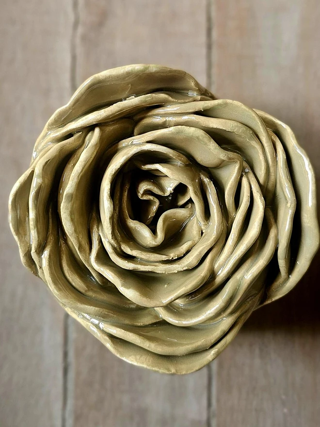 khaki sage olive green ceramic flower pottery art for wall sculpture handmade unique gift