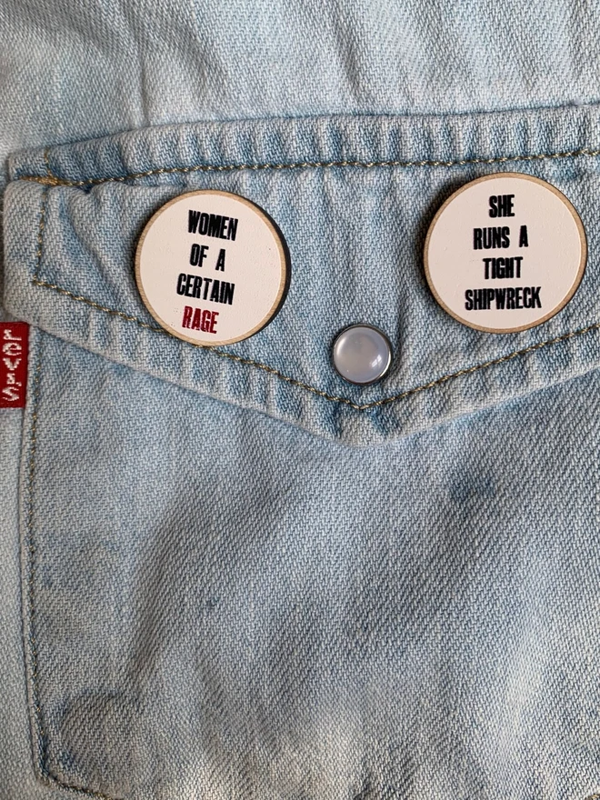wooden pin badge feminist women 