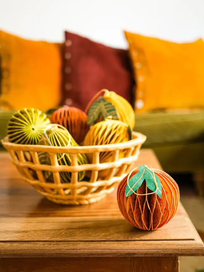 Orange Honeycomb Ornament (Set Of 6)