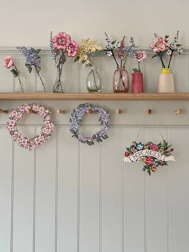 Selection of wooden flowers and garlands