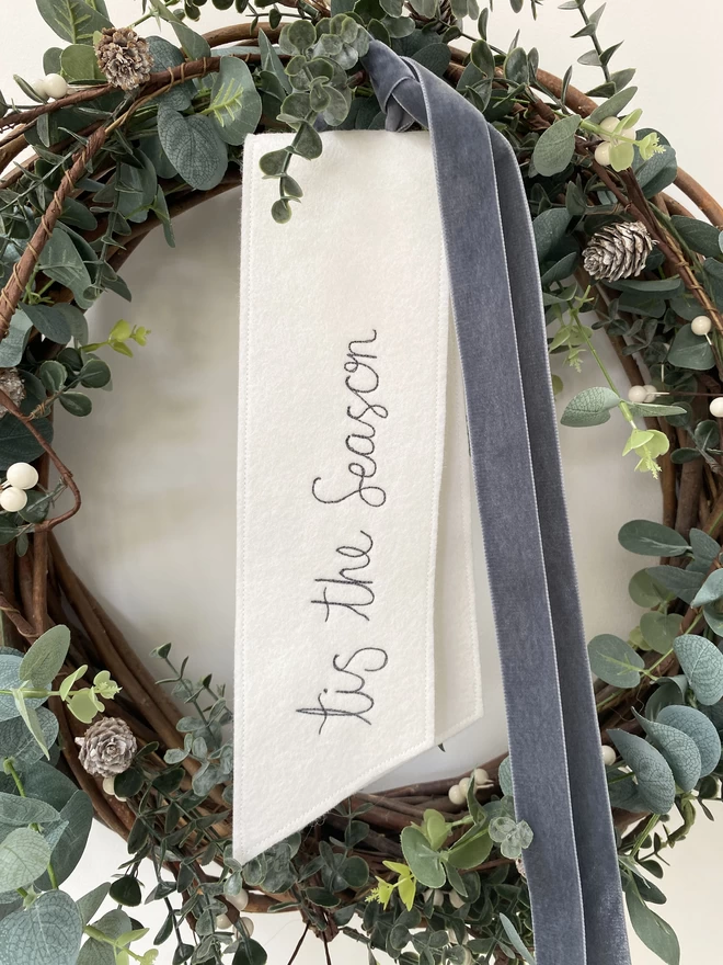 EXTRA LARGE CHRISTMAS WREATH RIBBON with calligraphy font on wreath
