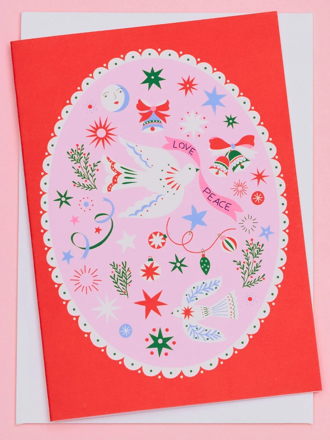 Peace and Love Pack of 6 Illustrated Christmas Cards