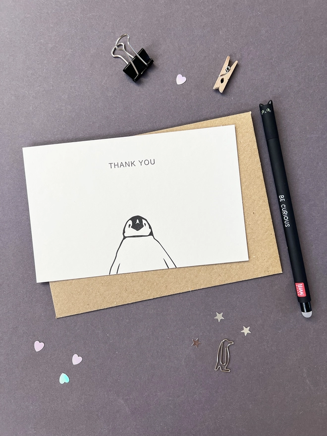 thank you letterpress penguin correspondence card