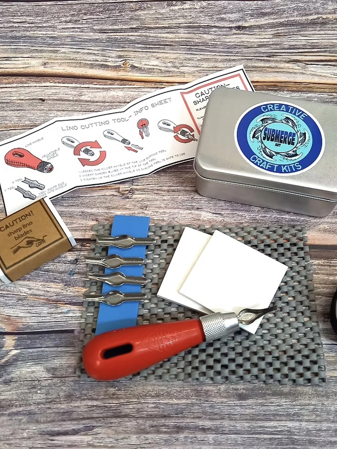 Mini Lino Carving & Block Printing Craft Kit, full kit unpacked 