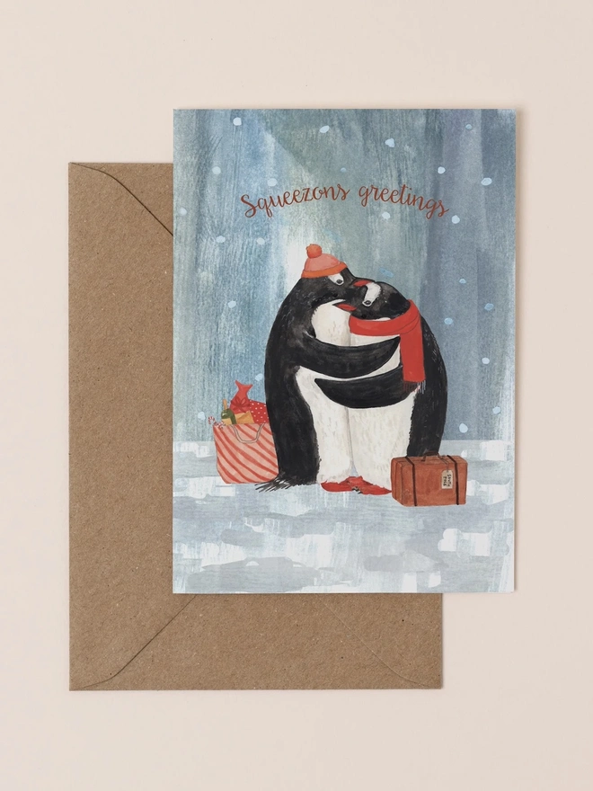 penguin hug christmas card