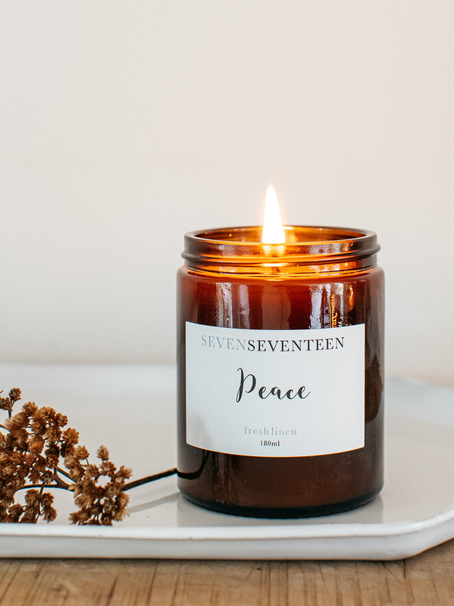 Peace fresh linen vegan scented candle