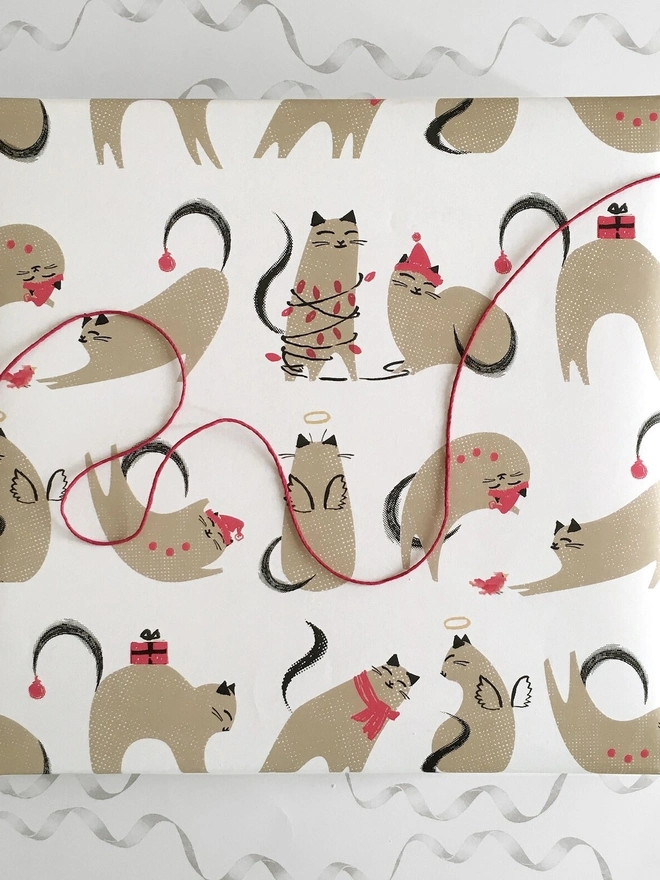 Cat Christmas Card And Gift Wrap Bundle